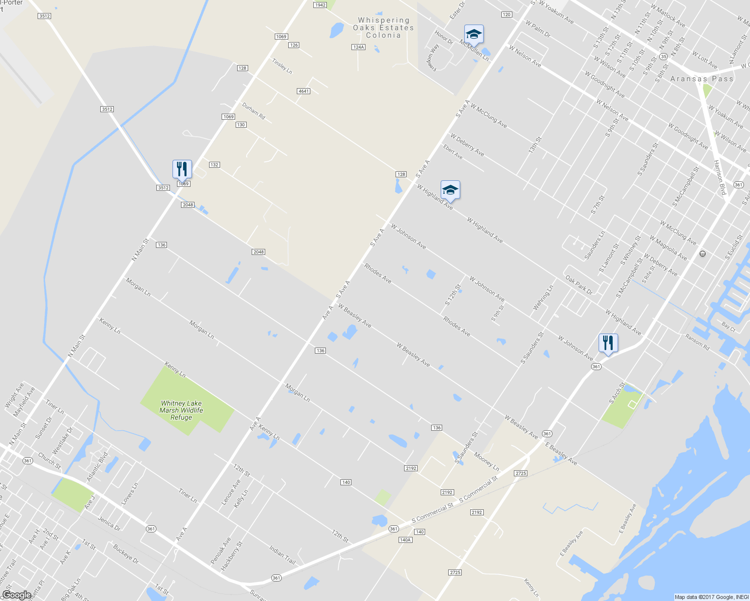 map of restaurants, bars, coffee shops, grocery stores, and more near 1720 West Beasley Avenue in Aransas Pass