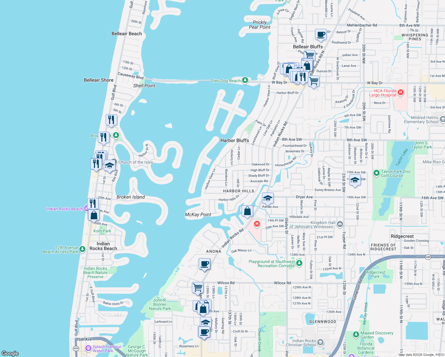 map of restaurants, bars, coffee shops, grocery stores, and more near 802 Royal Dr in Largo