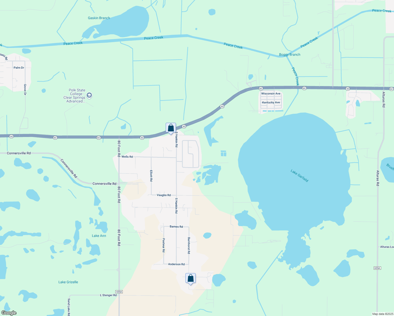 map of restaurants, bars, coffee shops, grocery stores, and more near 373 Citrus Highlands Drive East in Bartow