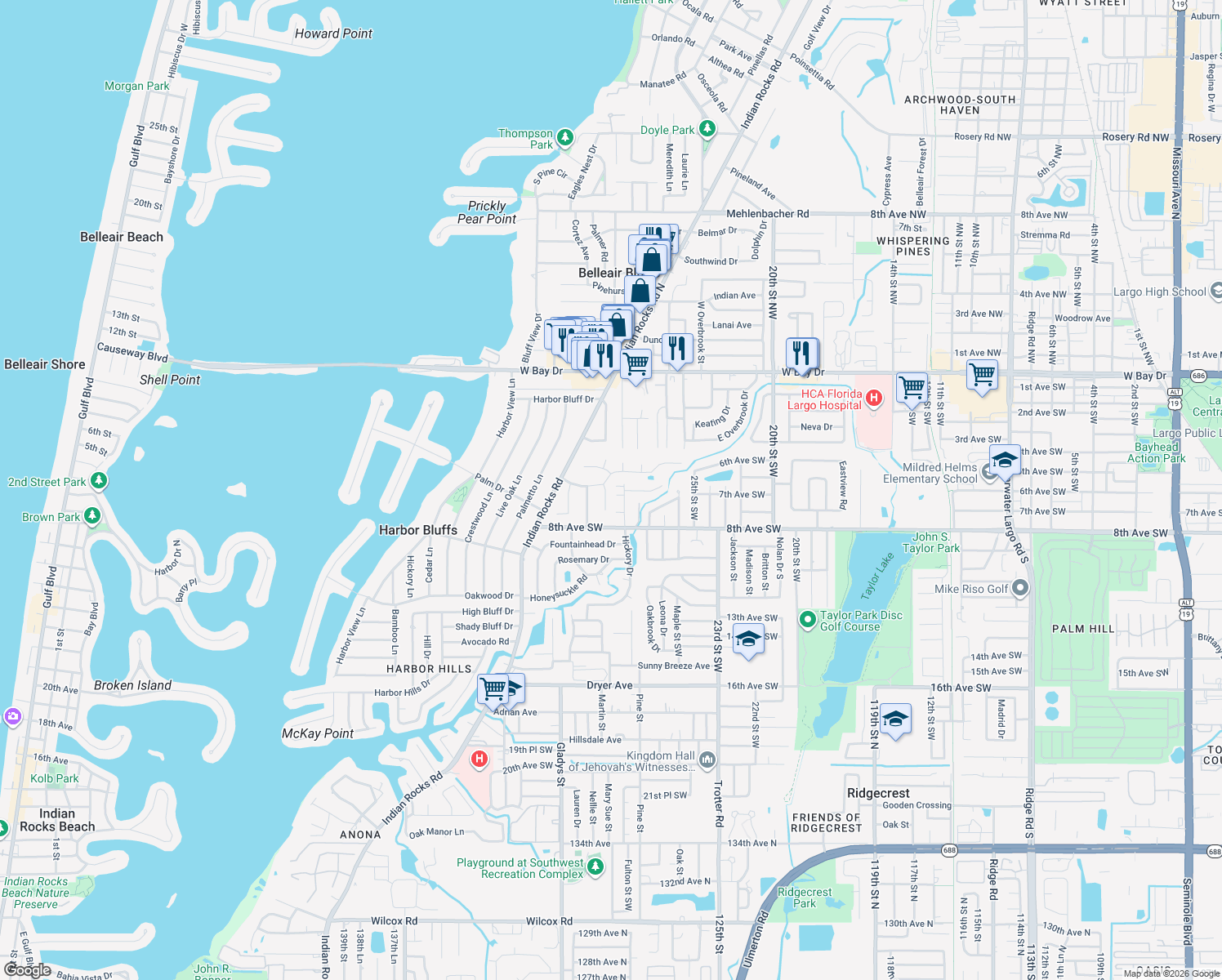 map of restaurants, bars, coffee shops, grocery stores, and more near 606 Grovewood Lane in Largo