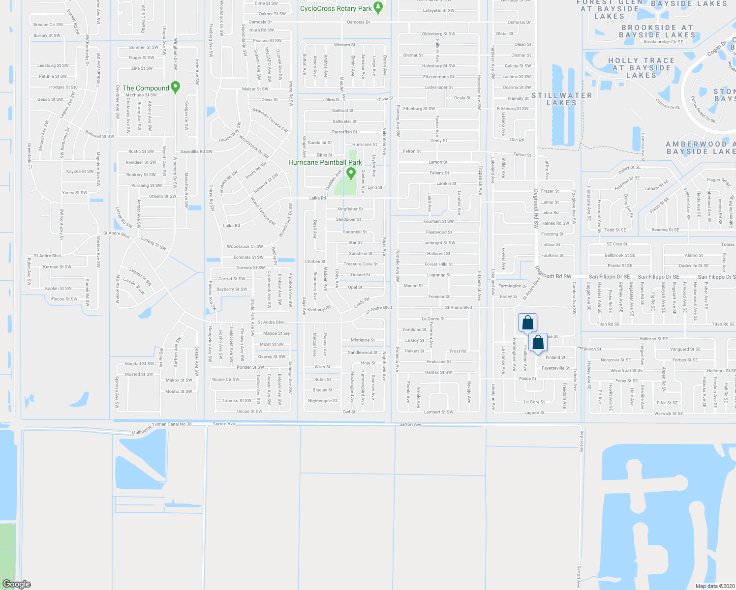map of restaurants, bars, coffee shops, grocery stores, and more near 669 Leafy Road in Palm Bay