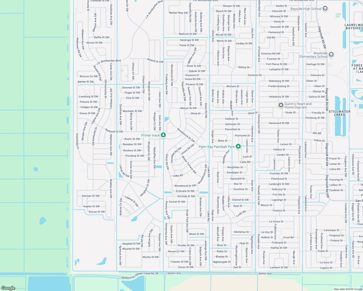 map of restaurants, bars, coffee shops, grocery stores, and more near 2670 Himalaya Road Southwest in Palm Bay