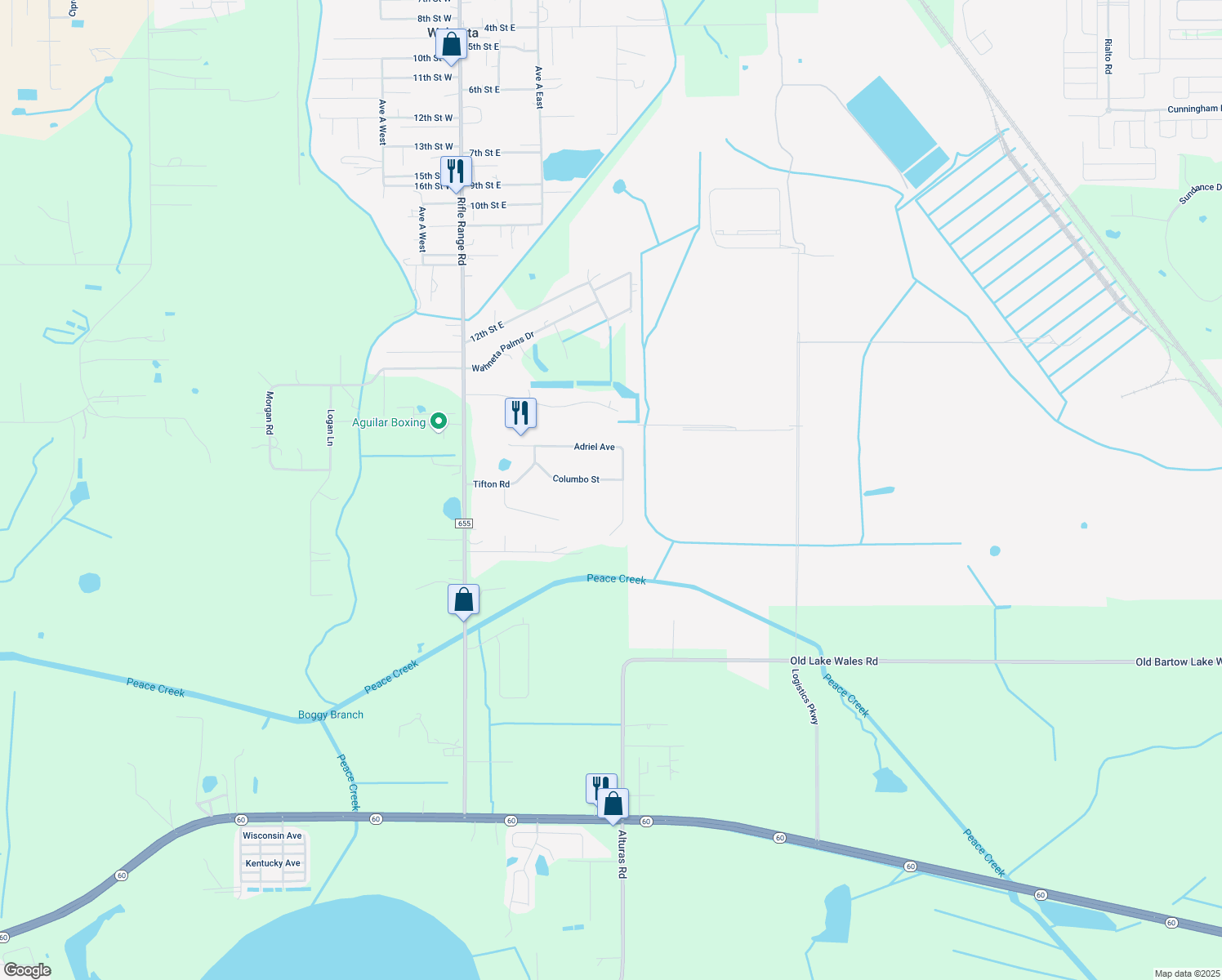 map of restaurants, bars, coffee shops, grocery stores, and more near 352 Columbo Street in Winter Haven