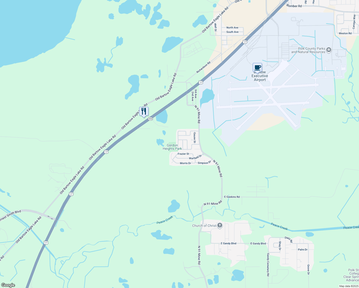 map of restaurants, bars, coffee shops, grocery stores, and more near 2894 Dudley Dr in Bartow