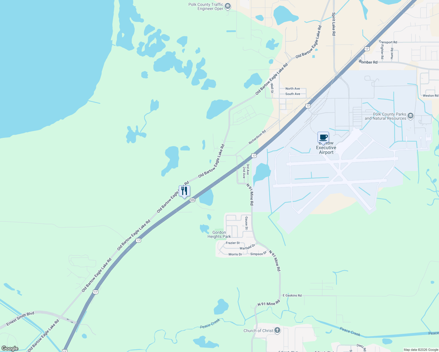 map of restaurants, bars, coffee shops, grocery stores, and more near 3481 U.S. 17 in Bartow