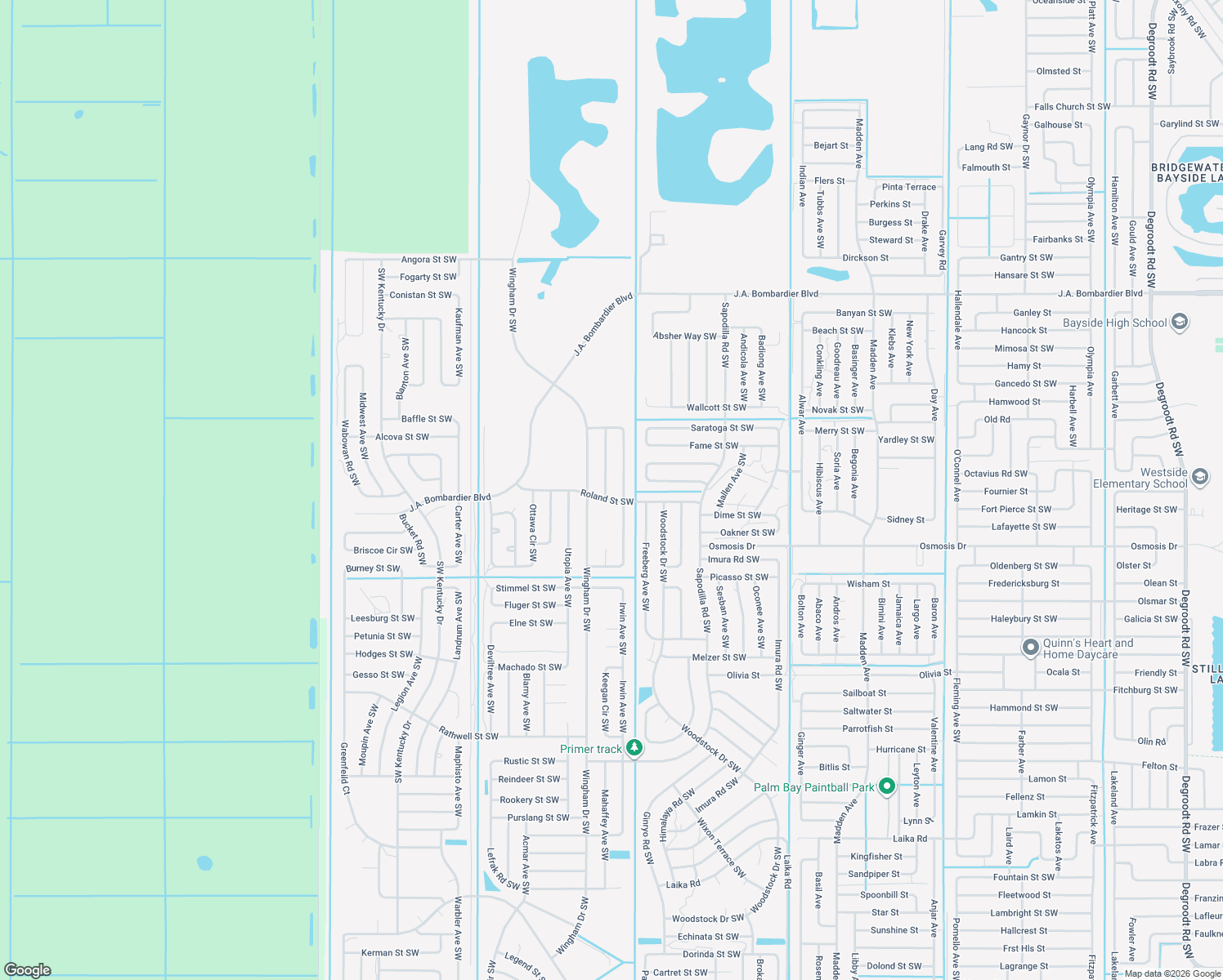 map of restaurants, bars, coffee shops, grocery stores, and more near 2191 Sparta Avenue Southwest in Palm Bay