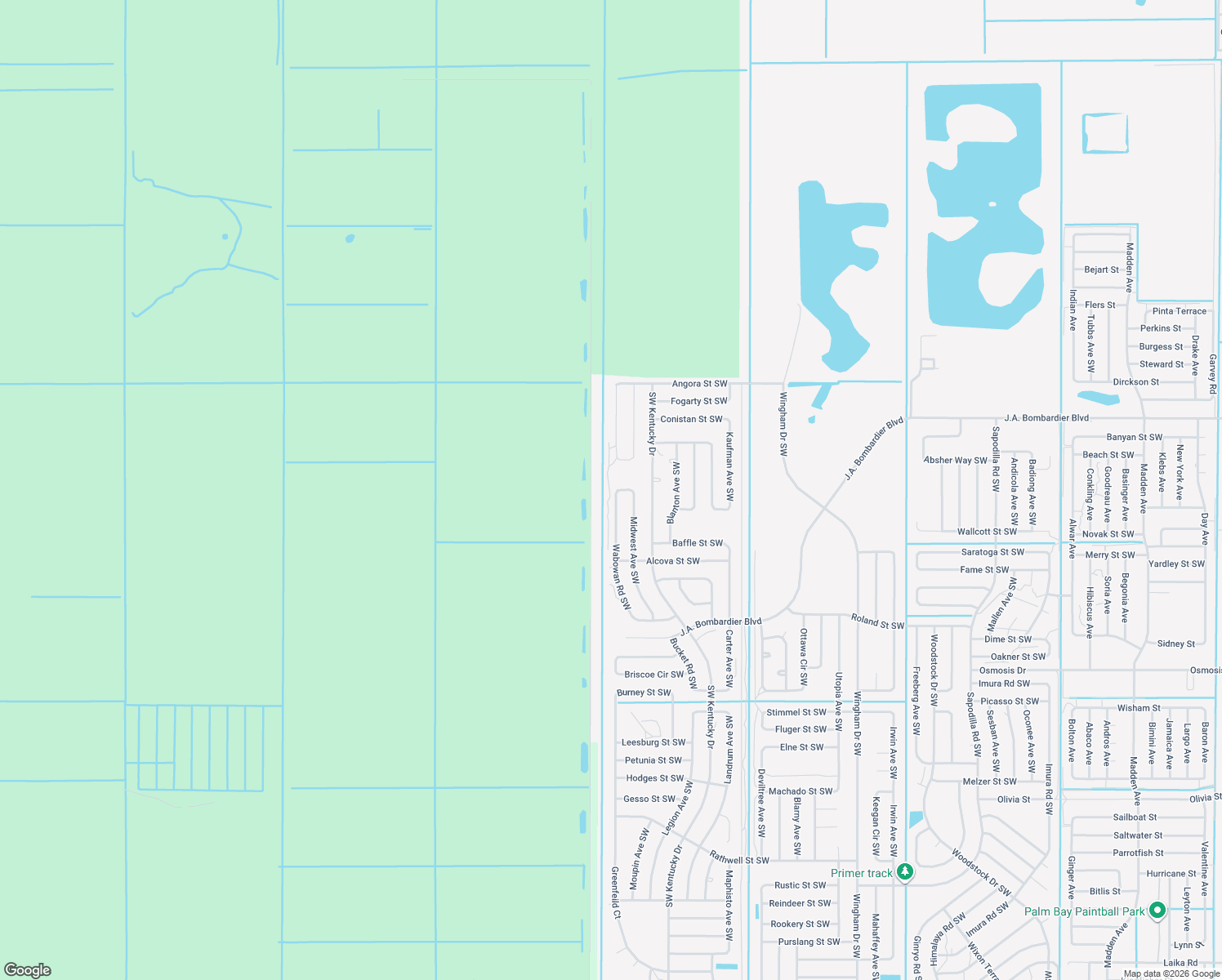 map of restaurants, bars, coffee shops, grocery stores, and more near 2014 Southwest Wabowen Road in Palm Bay