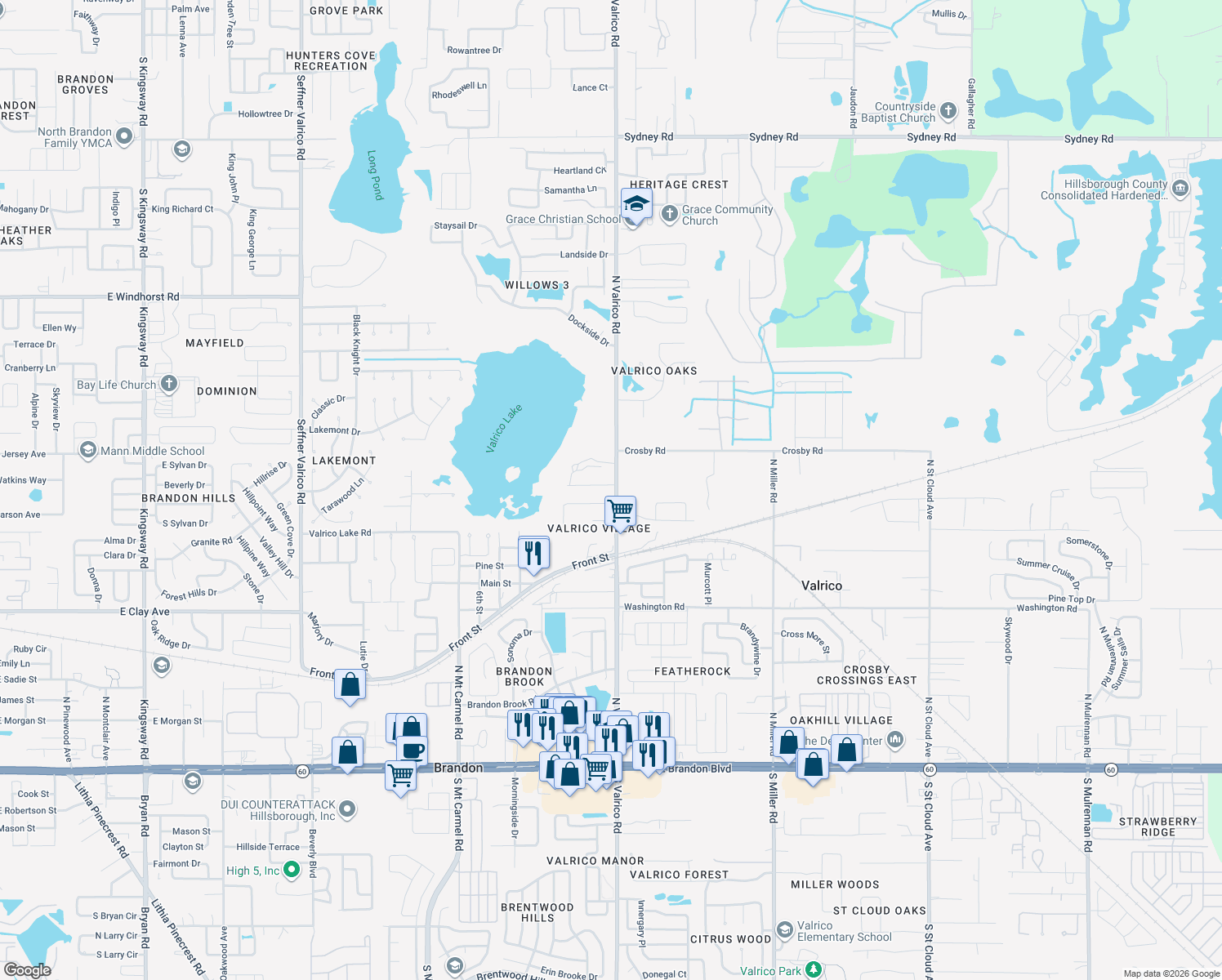 map of restaurants, bars, coffee shops, grocery stores, and more near 2015 Kiser Drive in Valrico