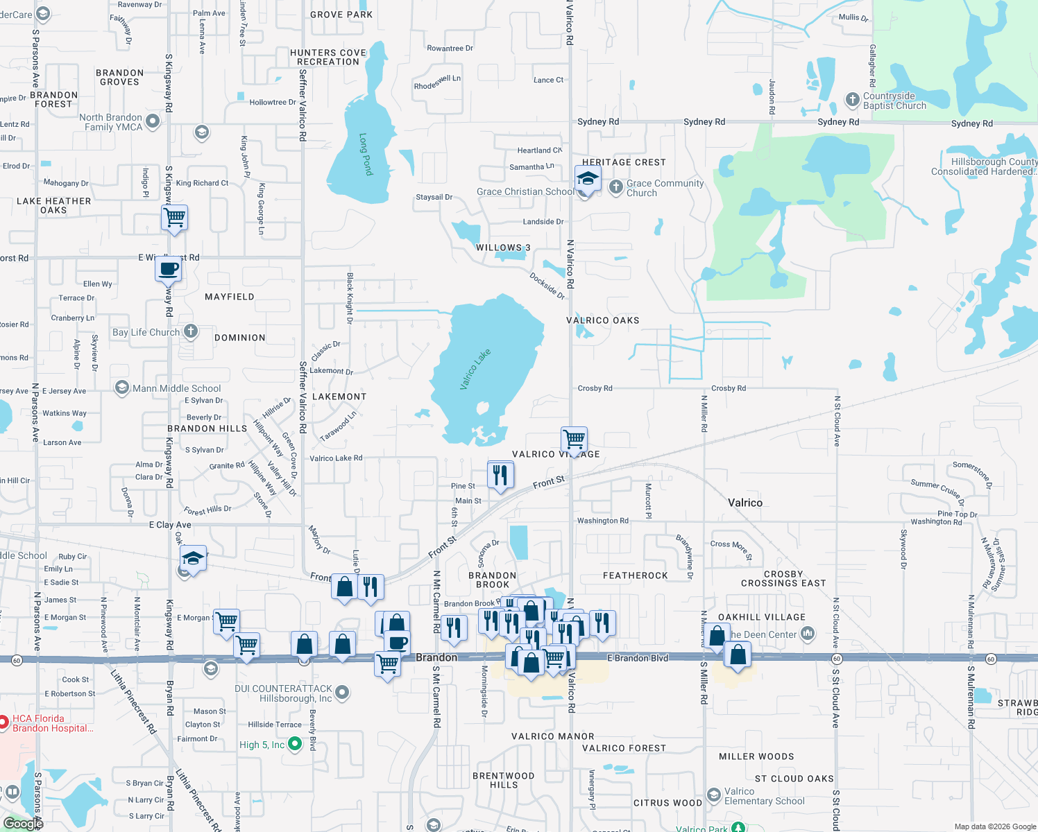 map of restaurants, bars, coffee shops, grocery stores, and more near 2002 Kiser Drive in Valrico