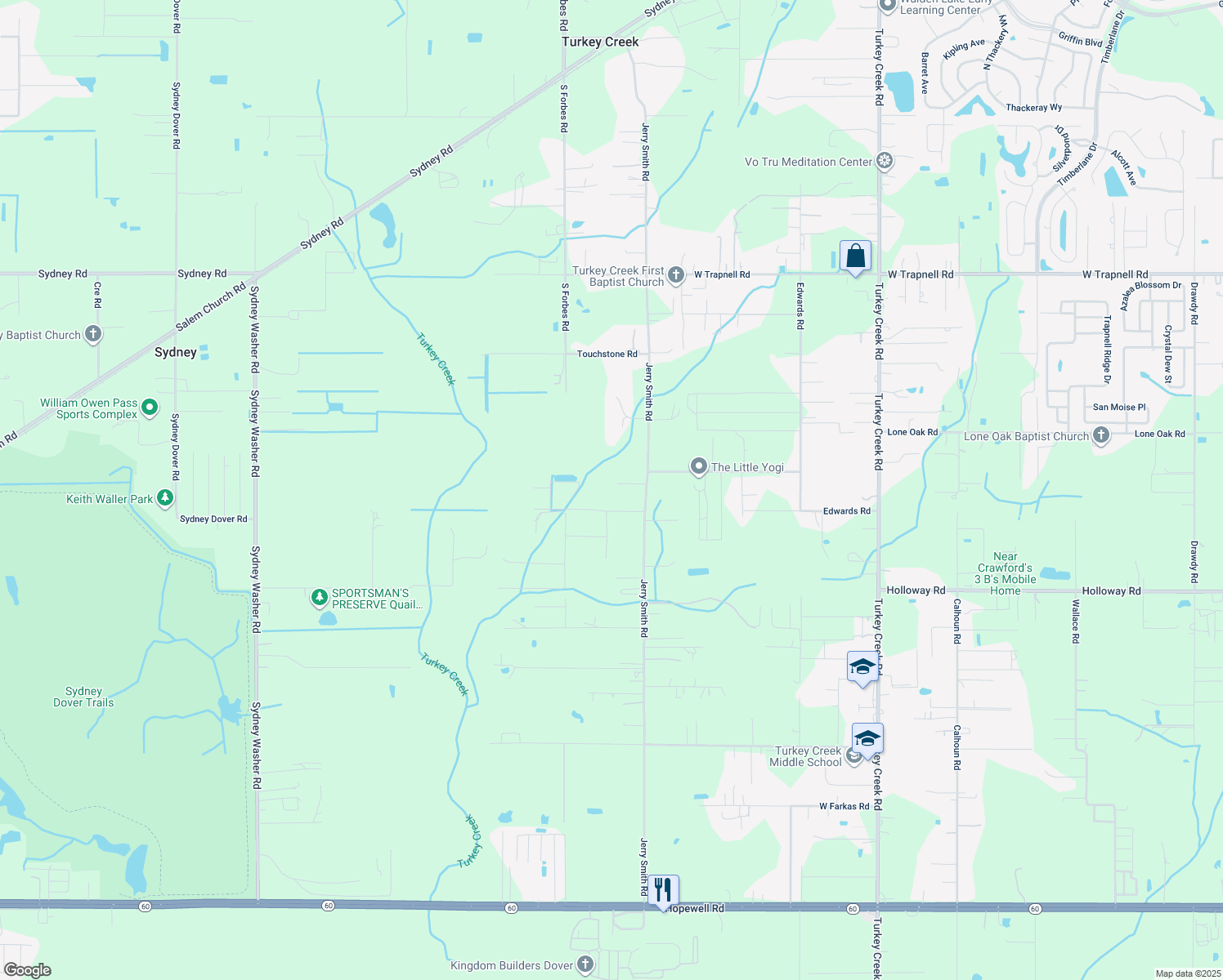 map of restaurants, bars, coffee shops, grocery stores, and more near 5015 Sugar Oak Lane in Dover