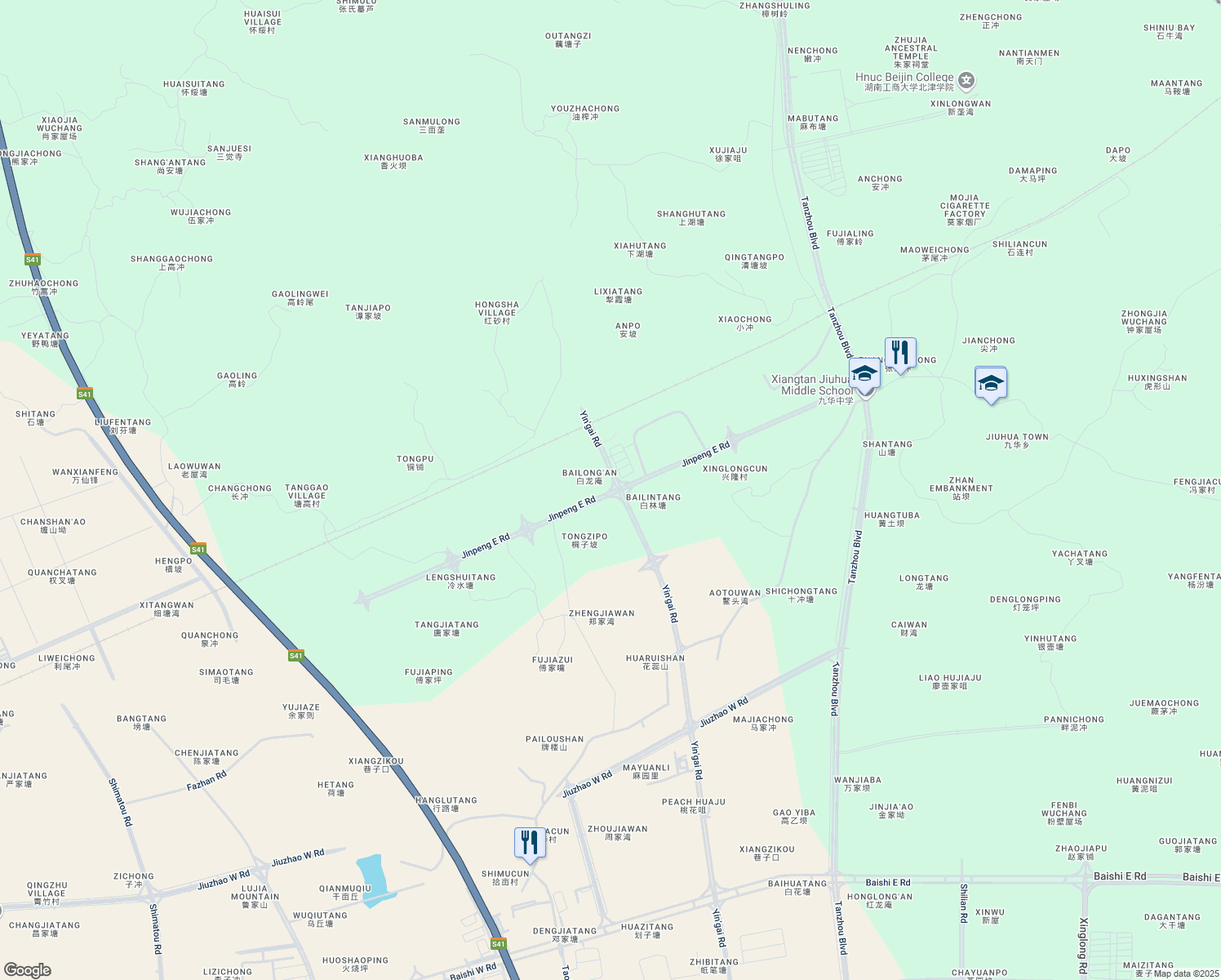 map of restaurants, bars, coffee shops, grocery stores, and more near Jin Peng Dong Lu in Xiang Tan Shi