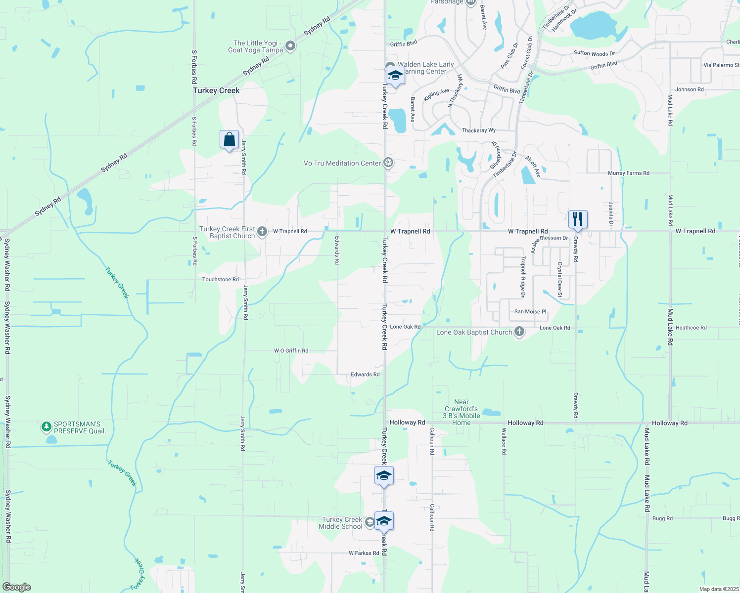 map of restaurants, bars, coffee shops, grocery stores, and more near 4712 Gemokee Lane in Plant City