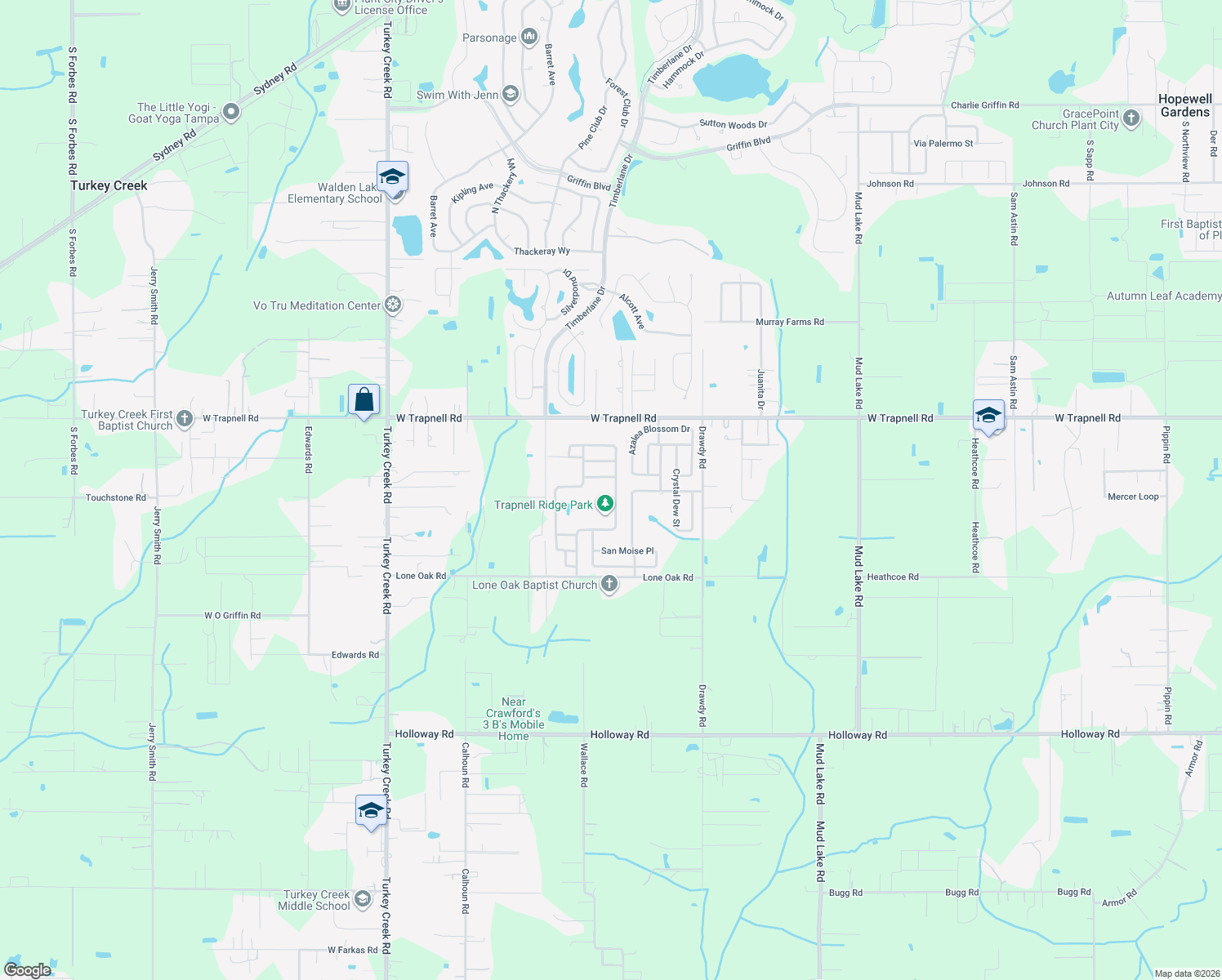 map of restaurants, bars, coffee shops, grocery stores, and more near 3517 Trapnell Ridge Drive in Plant City