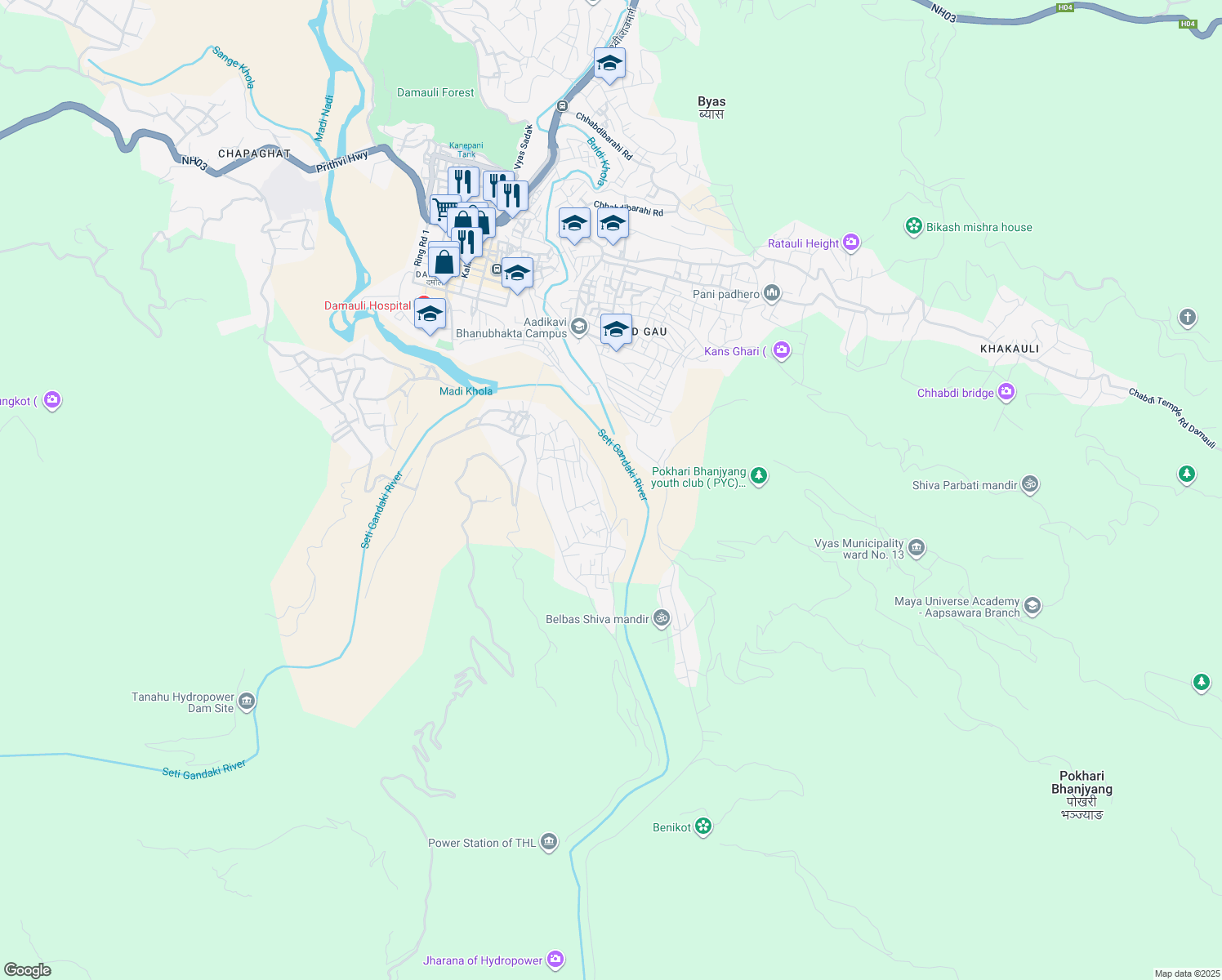map of restaurants, bars, coffee shops, grocery stores, and more near in Gandaki