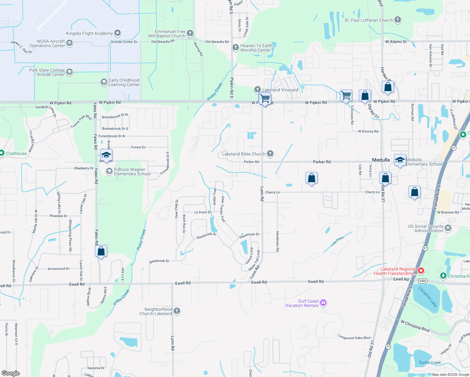 map of restaurants, bars, coffee shops, grocery stores, and more near 5555 Lunn Road in Lakeland