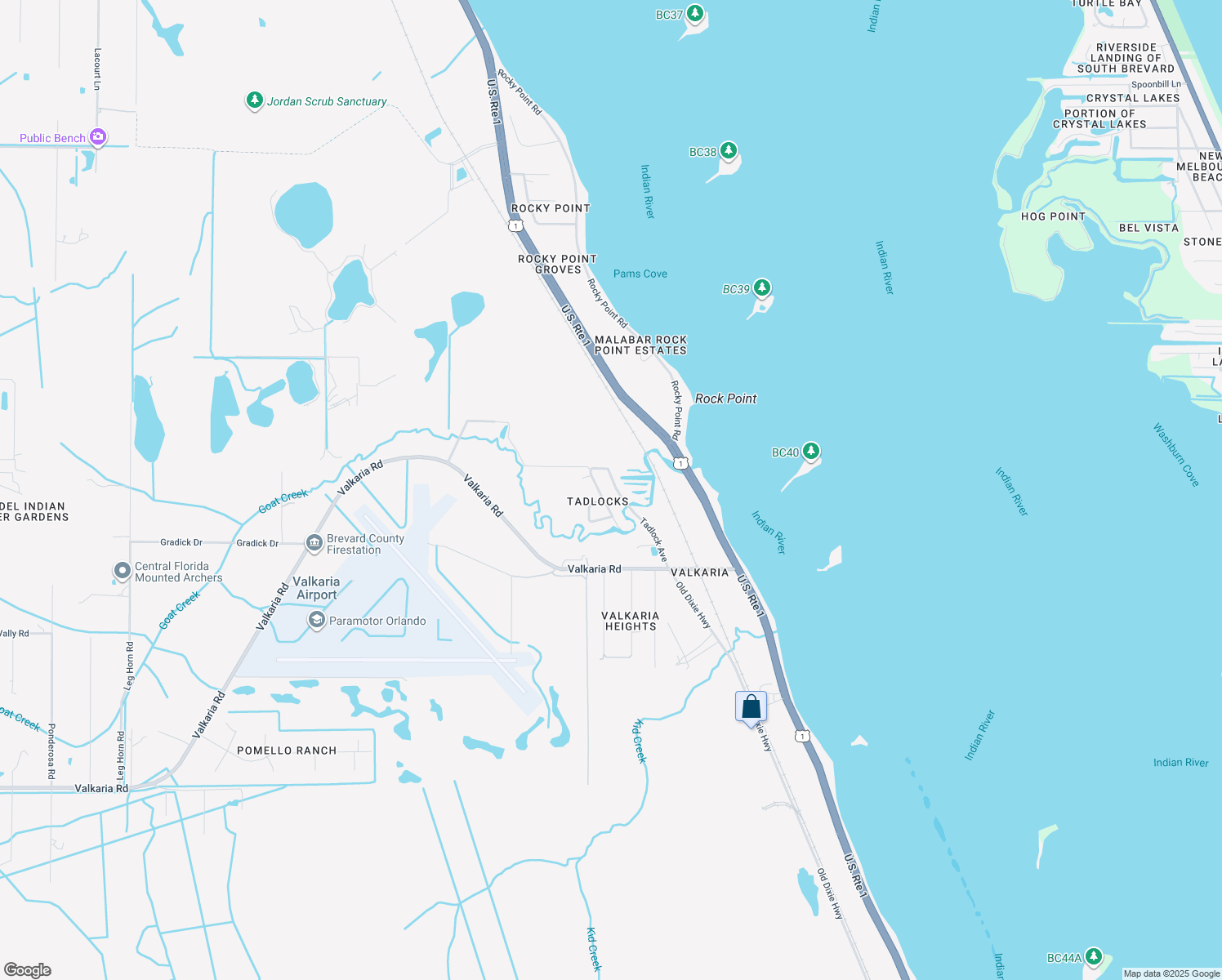 map of restaurants, bars, coffee shops, grocery stores, and more near 3342 Tadlock Avenue in Malabar