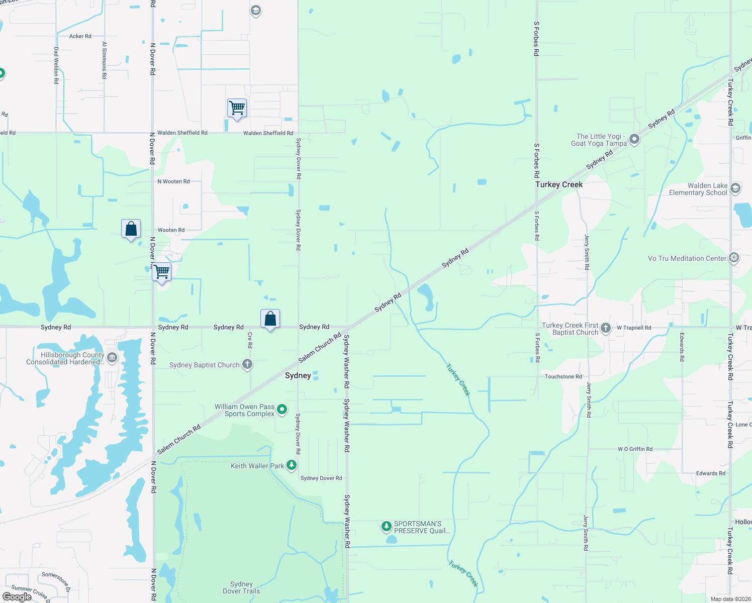 map of restaurants, bars, coffee shops, grocery stores, and more near 15108 Sydney Road in Dover