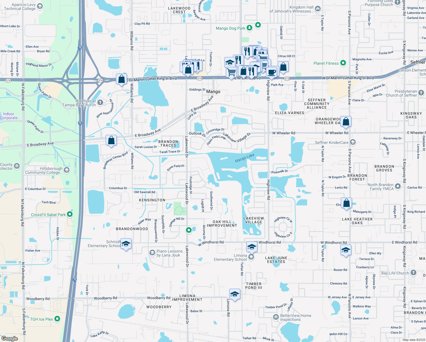 map of restaurants, bars, coffee shops, grocery stores, and more near 2010 Fruitridge Street in Brandon