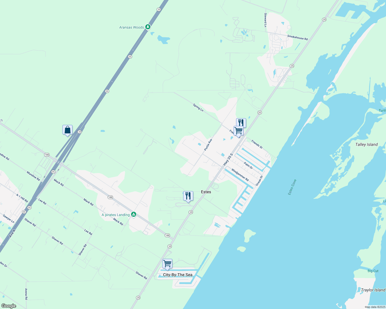 map of restaurants, bars, coffee shops, grocery stores, and more near 113 Vercie Lane in Rockport