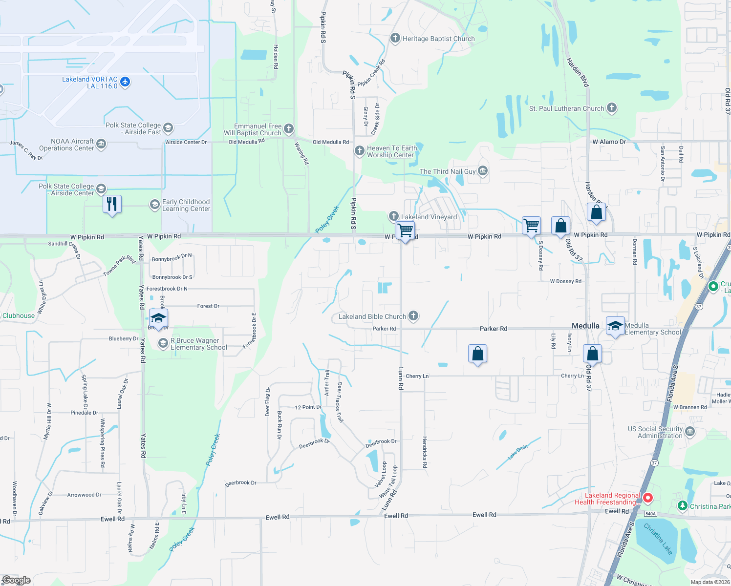 map of restaurants, bars, coffee shops, grocery stores, and more near 5250 Stone Oaks Drive in Lakeland