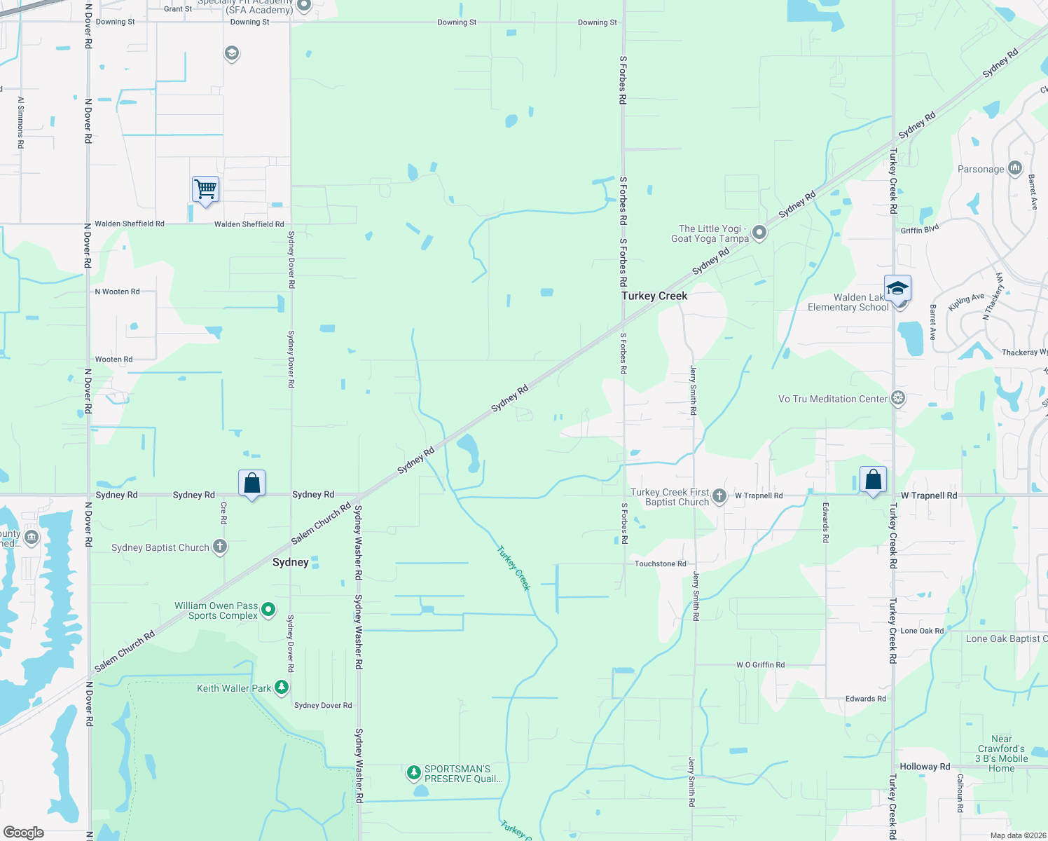 map of restaurants, bars, coffee shops, grocery stores, and more near 15513 Sydney Road in Dover