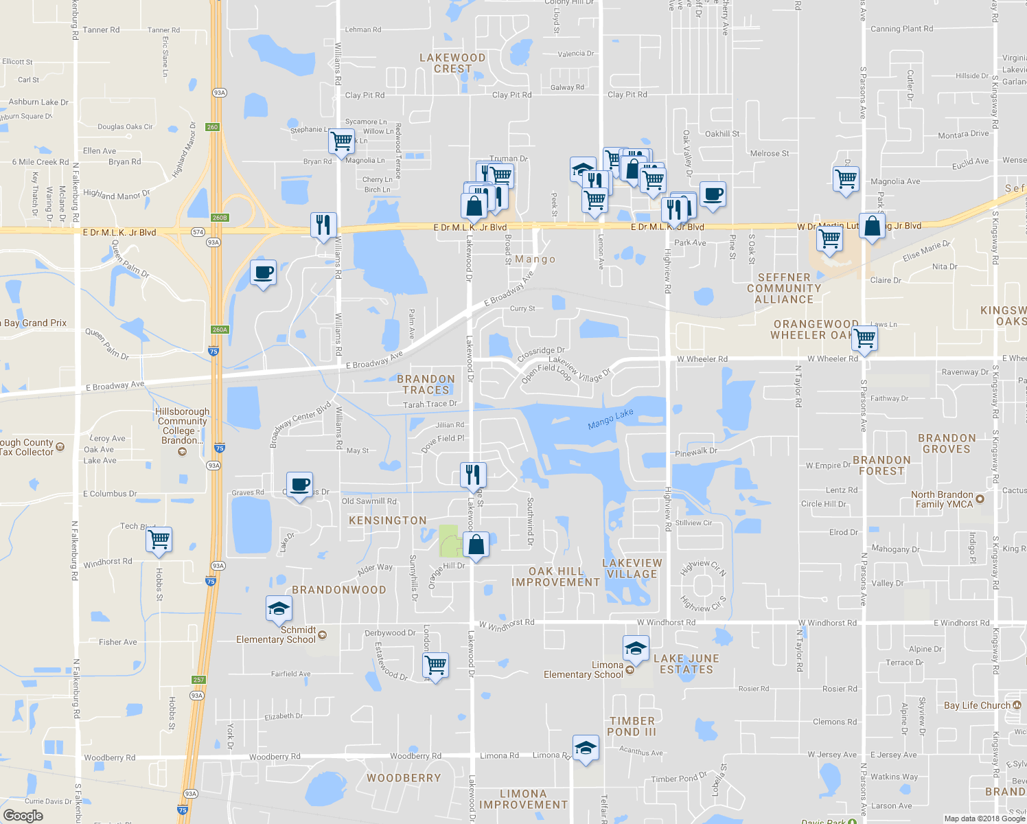 map of restaurants, bars, coffee shops, grocery stores, and more near 1952 Fruitridge Street in Brandon