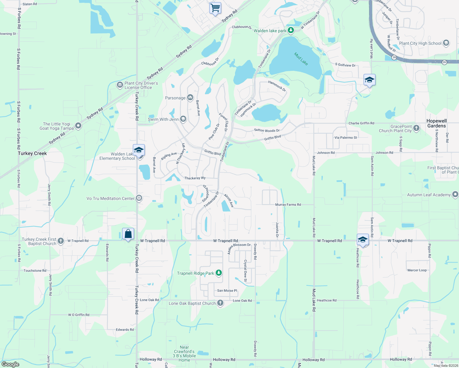 map of restaurants, bars, coffee shops, grocery stores, and more near 3206 Kilmer Drive in Plant City