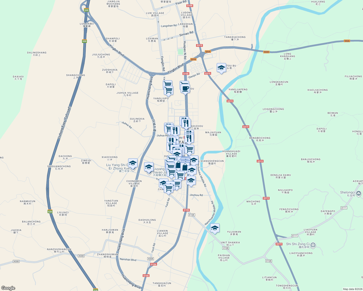 map of restaurants, bars, coffee shops, grocery stores, and more near in Changsha