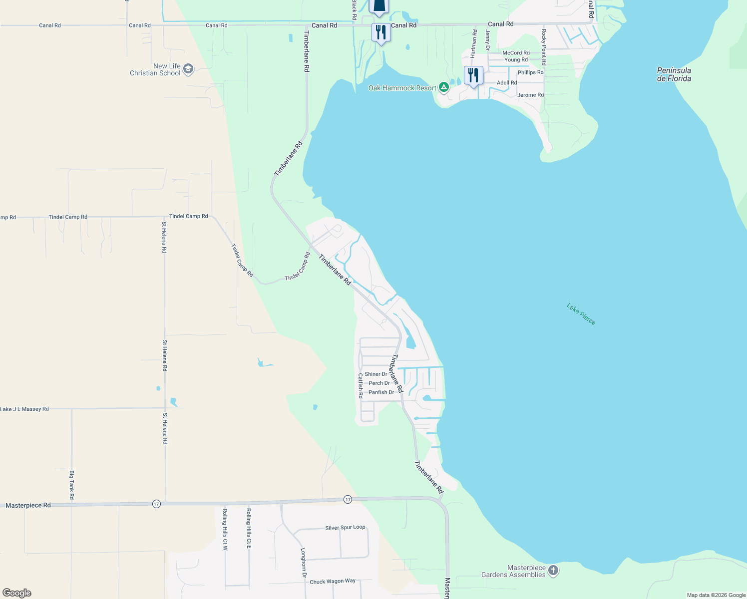 map of restaurants, bars, coffee shops, grocery stores, and more near 5250 Timberlane Road in Lake Wales