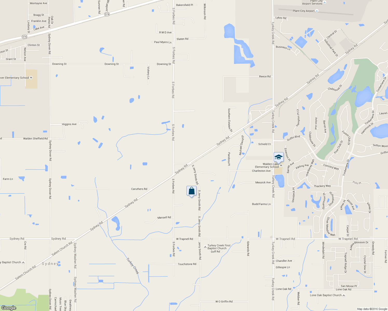 map of restaurants, bars, coffee shops, grocery stores, and more near 5022 Sydney Road in Plant City