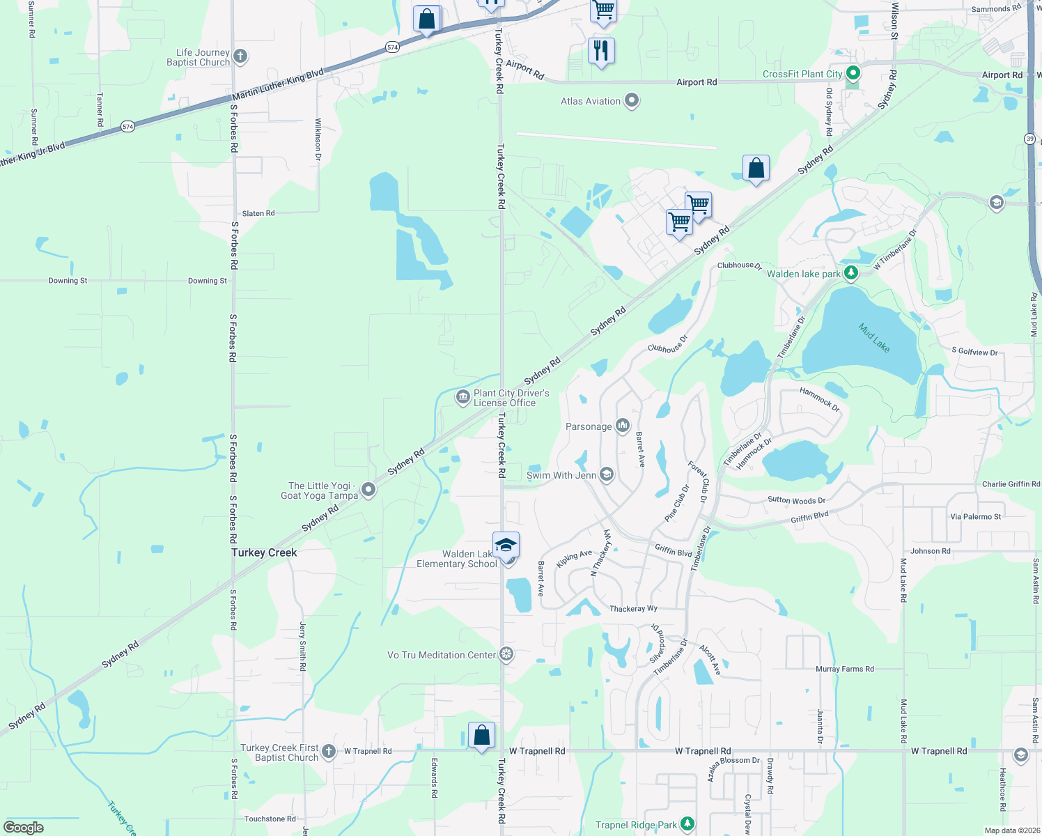 map of restaurants, bars, coffee shops, grocery stores, and more near 2502 Turkey Creek Road in Plant City