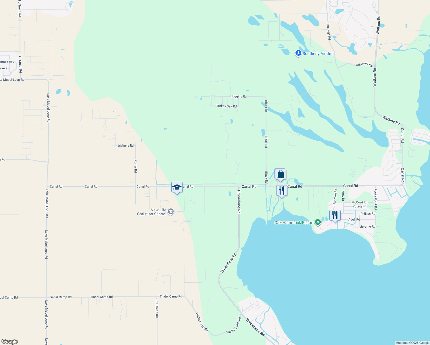 map of restaurants, bars, coffee shops, grocery stores, and more near 2505 Canal Road in Lake Wales