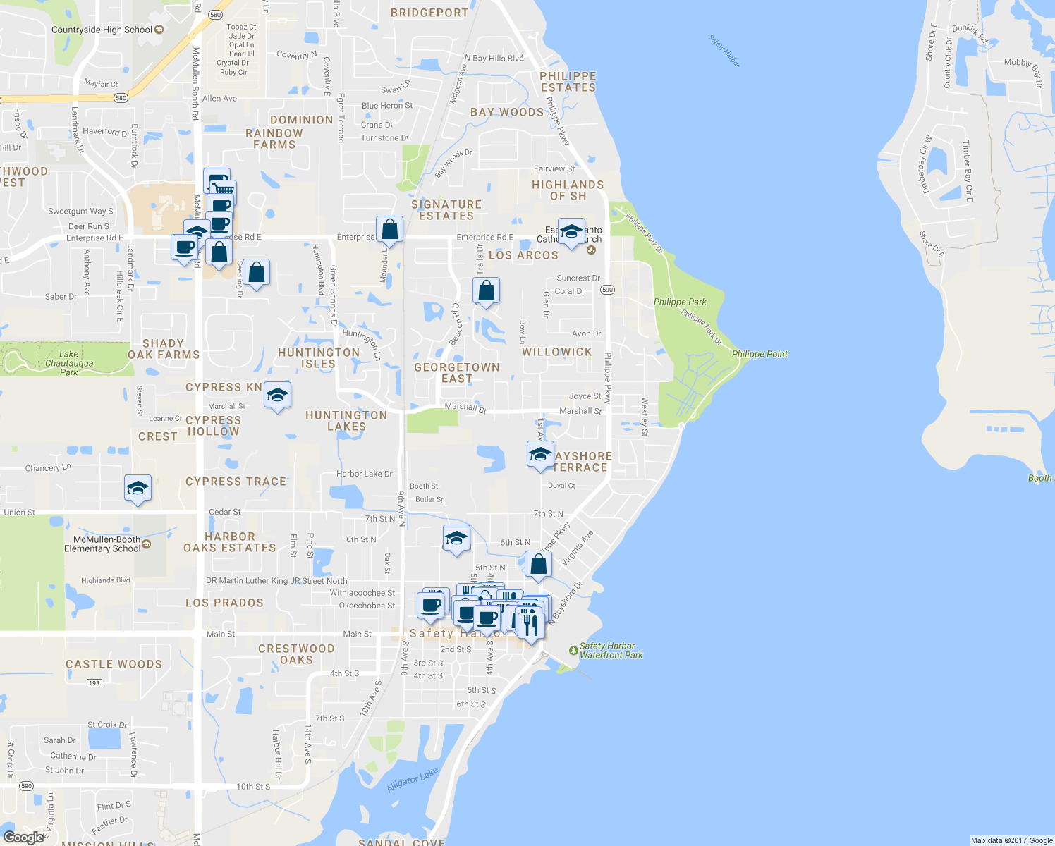 map of restaurants, bars, coffee shops, grocery stores, and more near 1012 Knollwood Drive in Safety Harbor