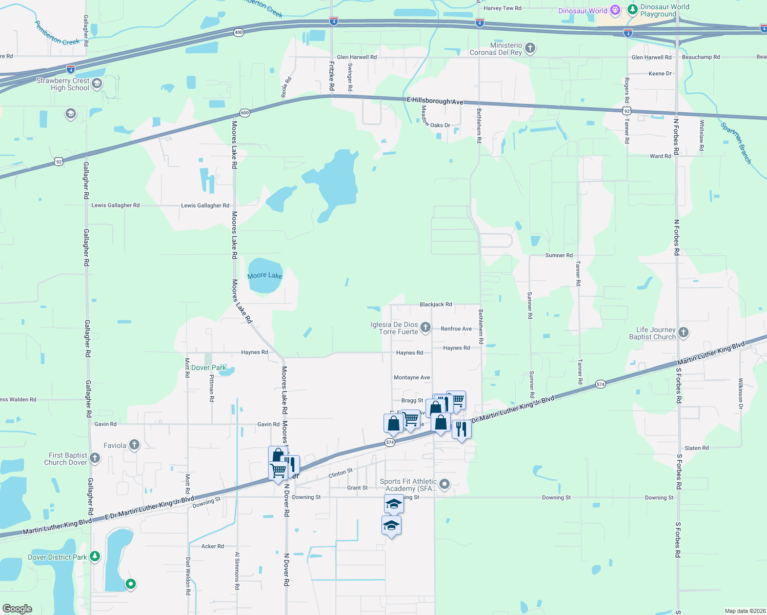 map of restaurants, bars, coffee shops, grocery stores, and more near 14503 Blackjack Road in Dover