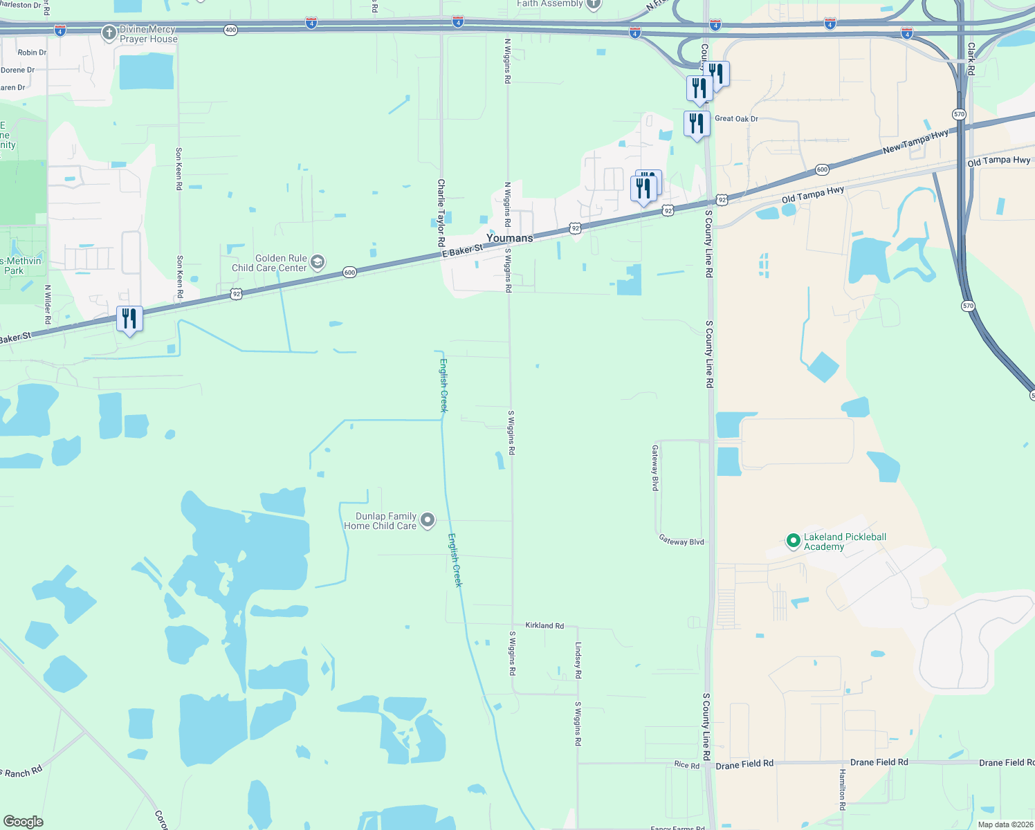 map of restaurants, bars, coffee shops, grocery stores, and more near 606 South Wiggins Road in Plant City