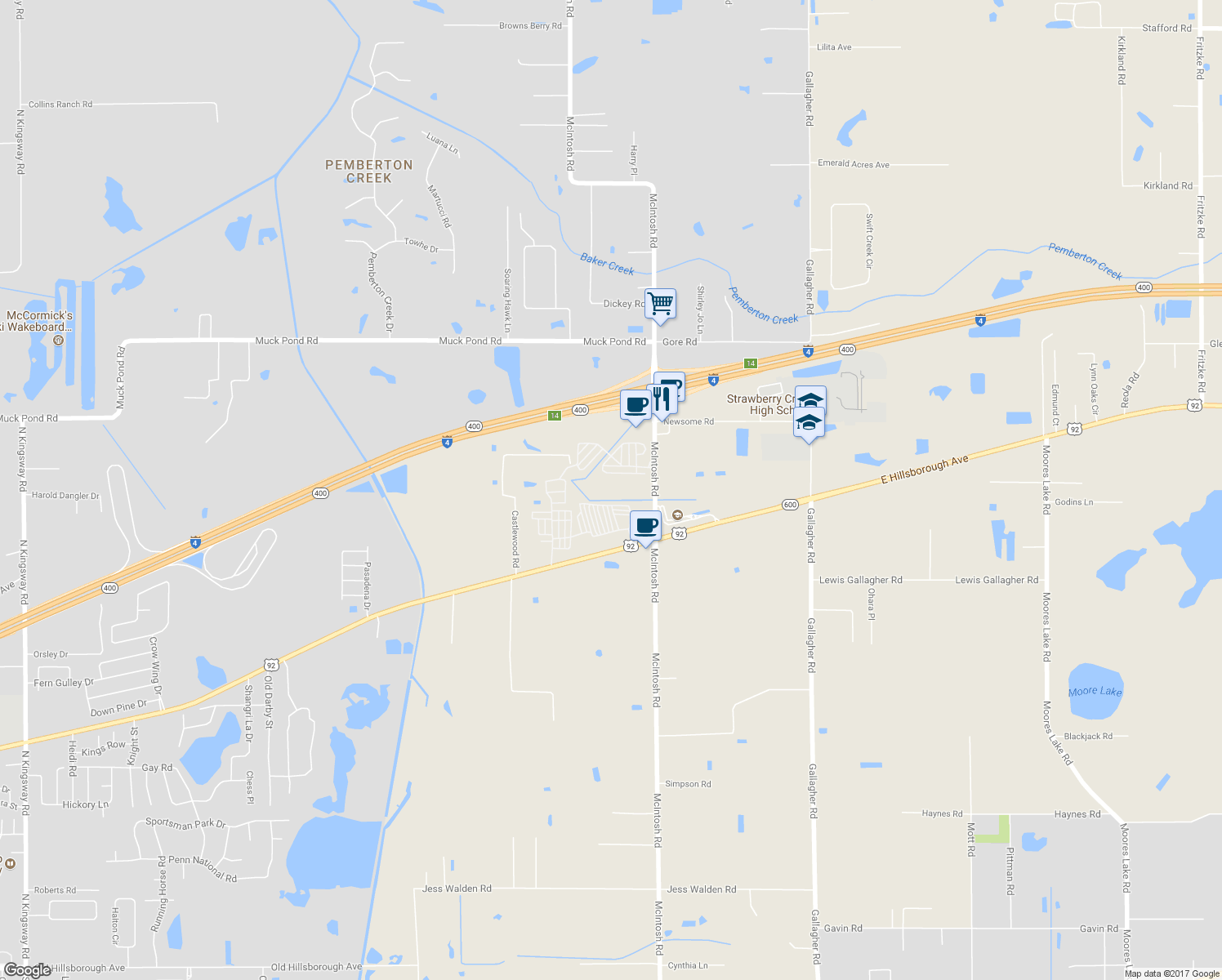 map of restaurants, bars, coffee shops, grocery stores, and more near 4524 McIntosh Road in Dover