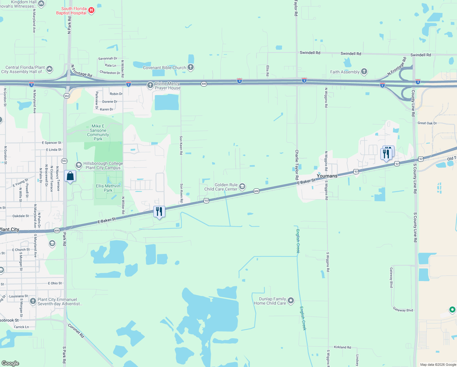 map of restaurants, bars, coffee shops, grocery stores, and more near 3110 U.S. 92 in Plant City