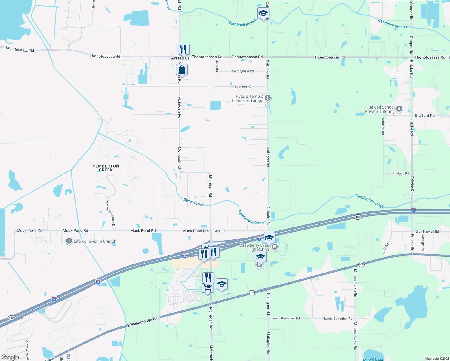 map of restaurants, bars, coffee shops, grocery stores, and more near 9471 McIntosh Road in Dover