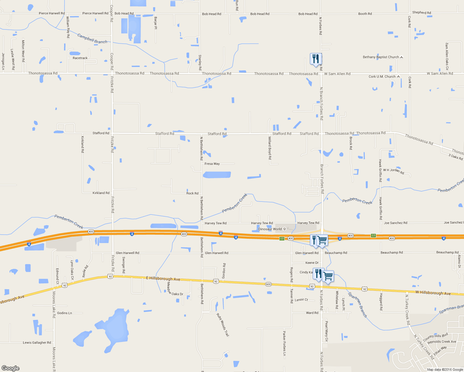 map of restaurants, bars, coffee shops, grocery stores, and more near 2308 N Bethlehem Rd in Plant City