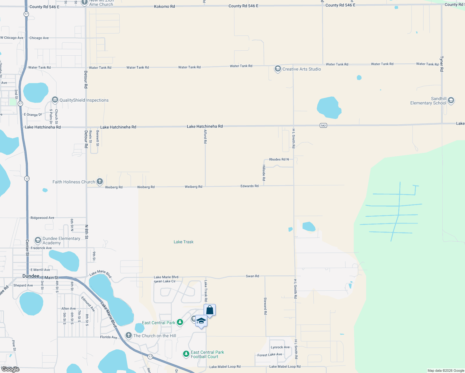 map of restaurants, bars, coffee shops, grocery stores, and more near 2701 Edwards Road in Haines City