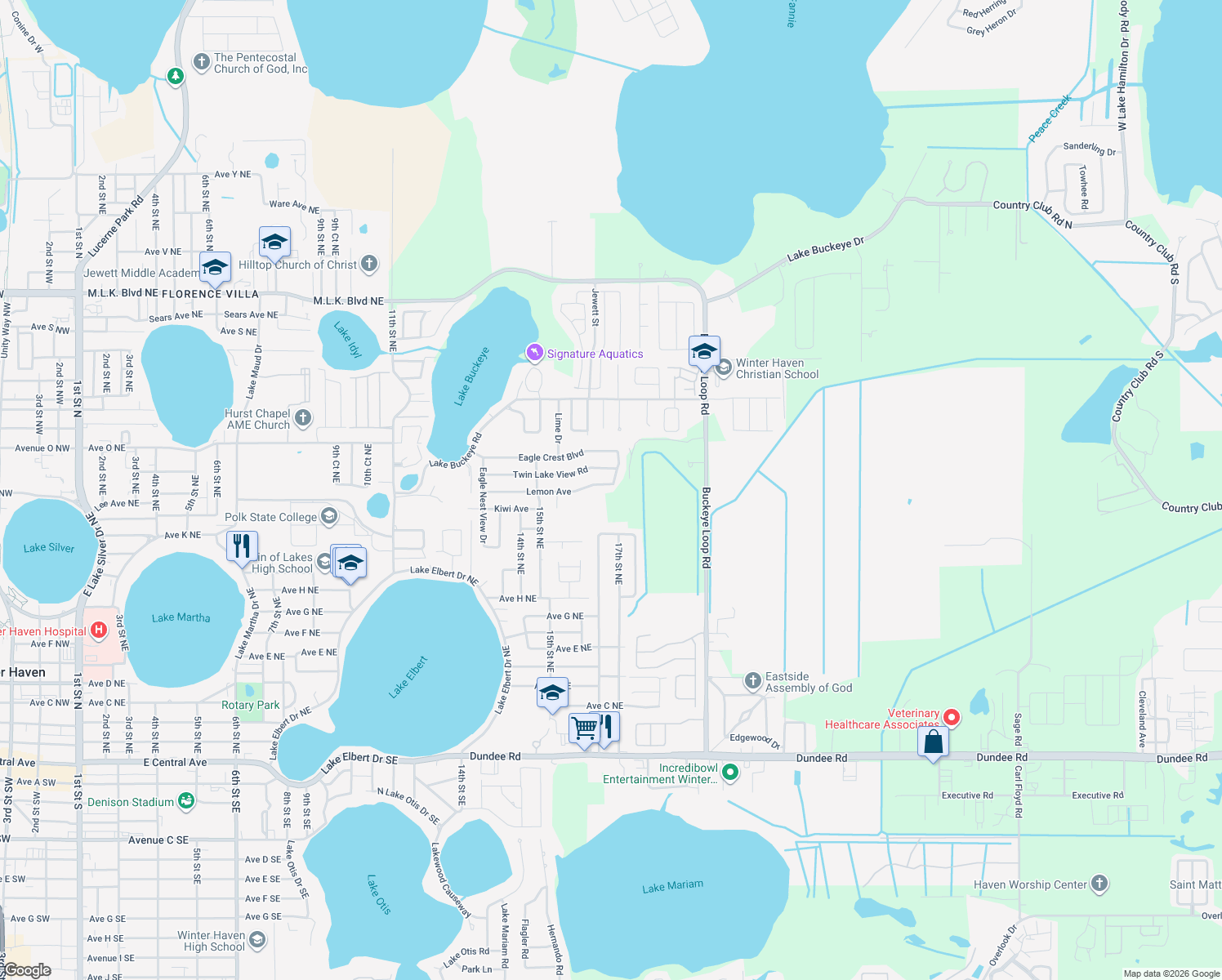 map of restaurants, bars, coffee shops, grocery stores, and more near 1538 Lemon Avenue in Winter Haven