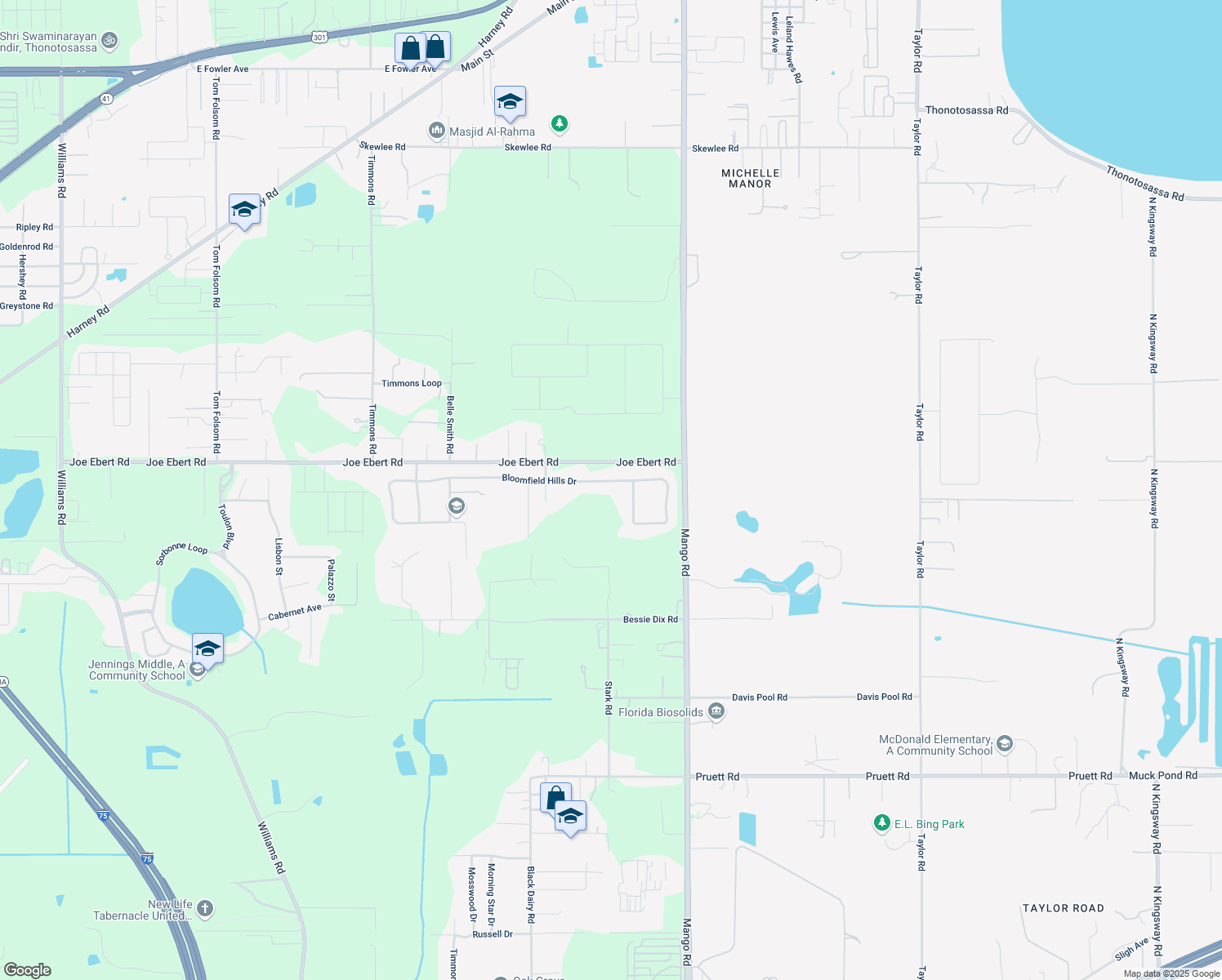 map of restaurants, bars, coffee shops, grocery stores, and more near 10325 Bloomfield Hills Drive in Seffner