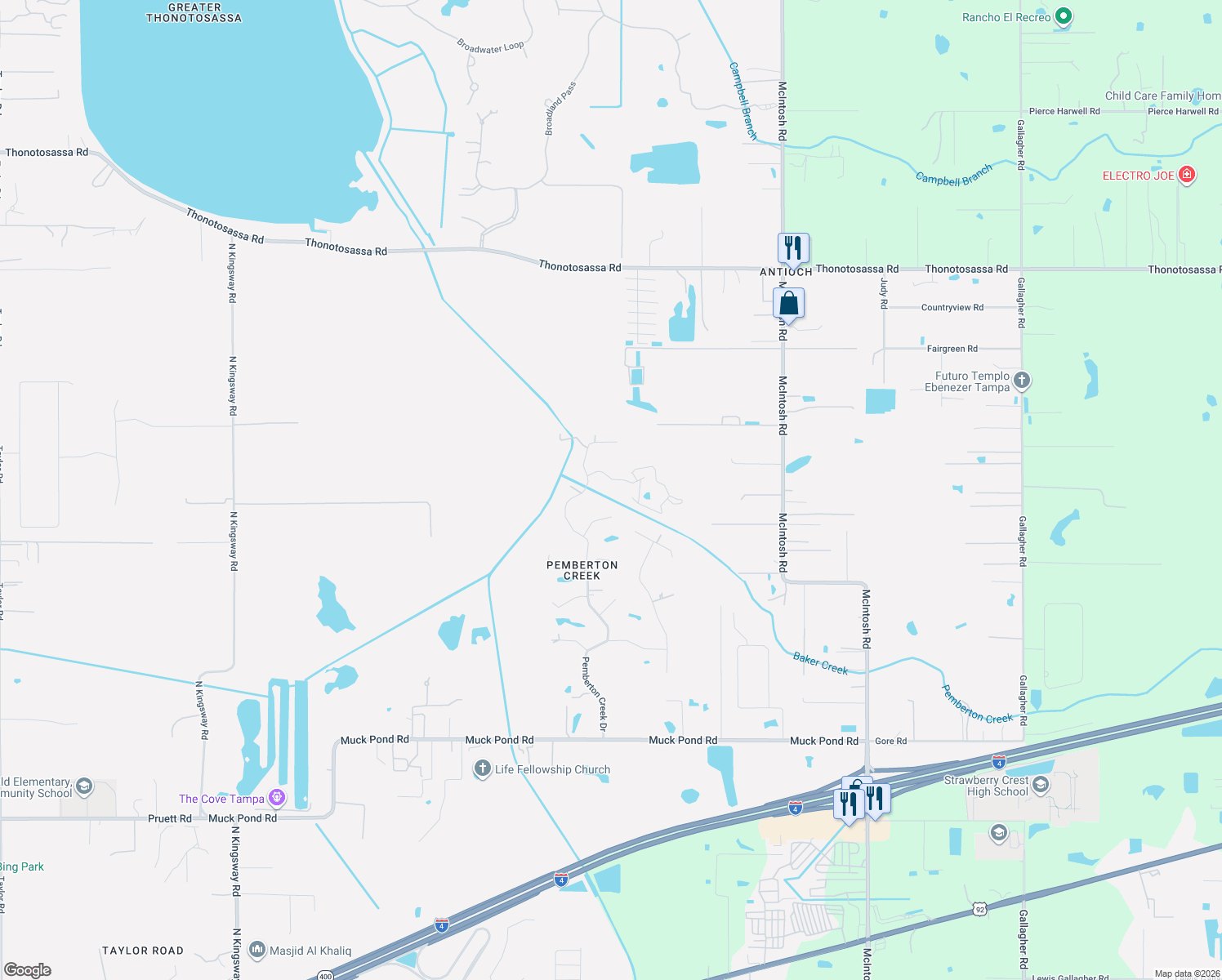 map of restaurants, bars, coffee shops, grocery stores, and more near 6705 Pemberton View Drive in Seffner