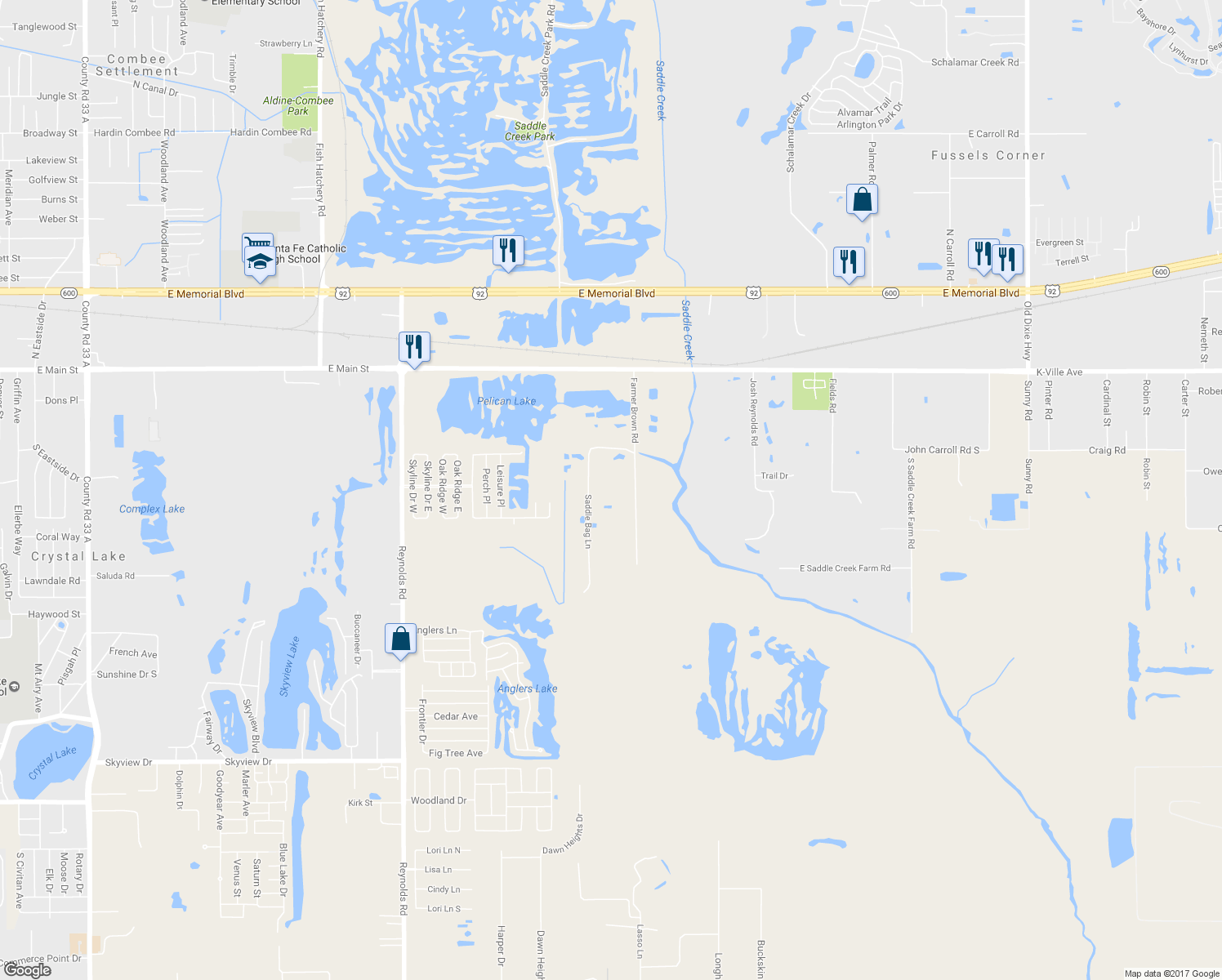 map of restaurants, bars, coffee shops, grocery stores, and more near 522 Saddle Bag Lane in Lakeland