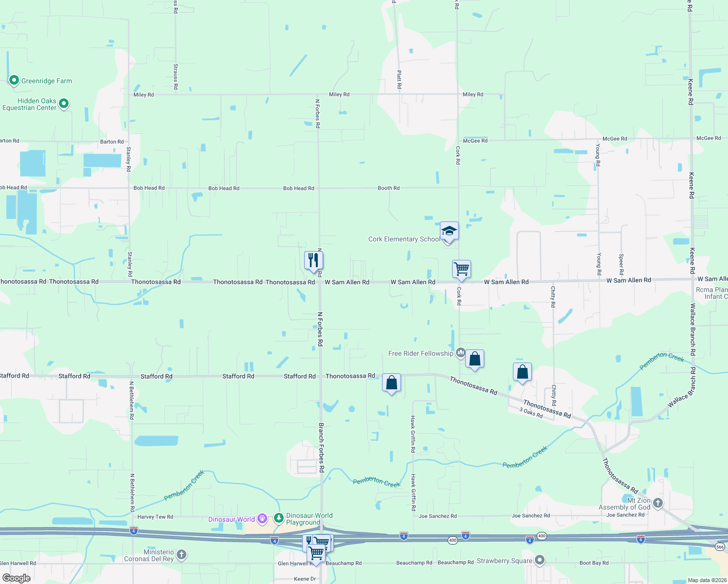 map of restaurants, bars, coffee shops, grocery stores, and more near 5011 West Sam Allen Road in Plant City