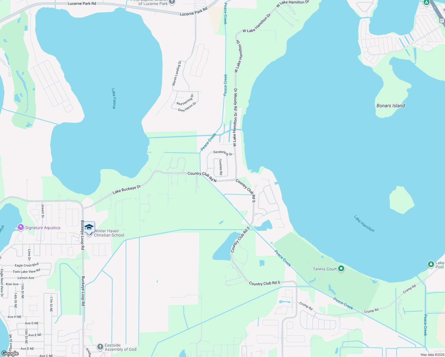 map of restaurants, bars, coffee shops, grocery stores, and more near 220 Towhee Rd in Winter Haven