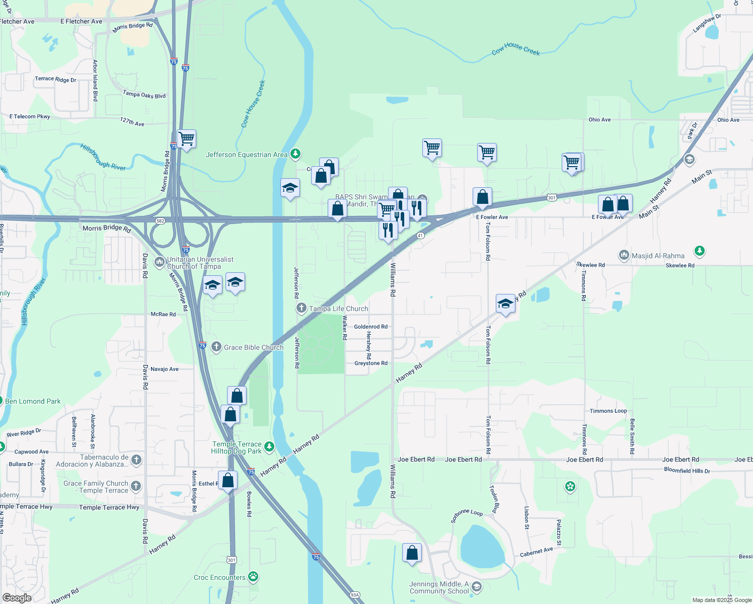 map of restaurants, bars, coffee shops, grocery stores, and more near 9412 Ripley Road in Thonotosassa