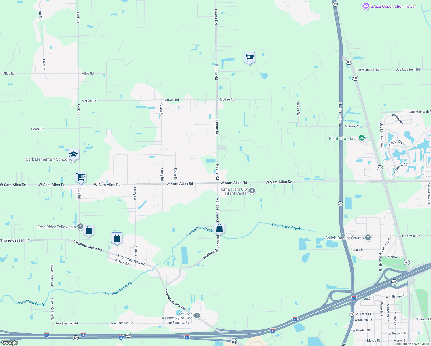 map of restaurants, bars, coffee shops, grocery stores, and more near 3305 Keene Road in Plant City