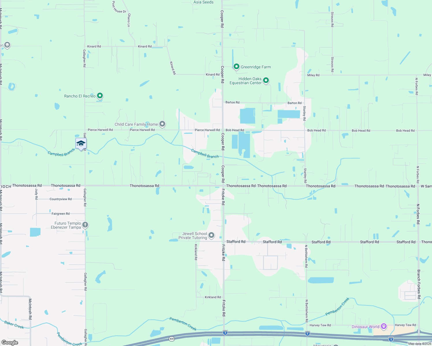 map of restaurants, bars, coffee shops, grocery stores, and more near 3315 Cooper Road in Plant City