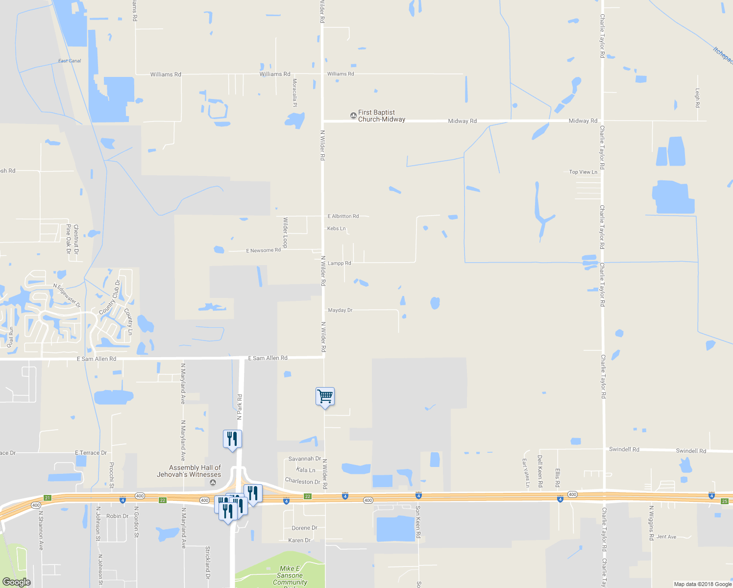 map of restaurants, bars, coffee shops, grocery stores, and more near 2918 Mayday Drive in Plant City